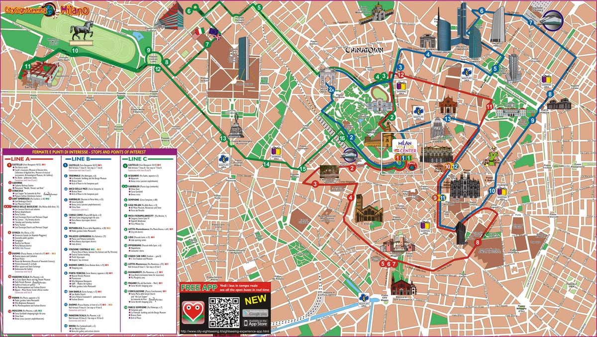 แผนที่ของมิลานเส้นทางรถบัส