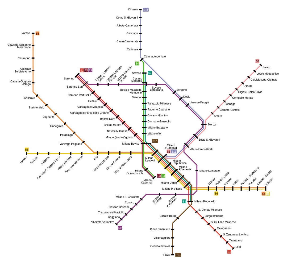 milano รถไฟบนแผนที่