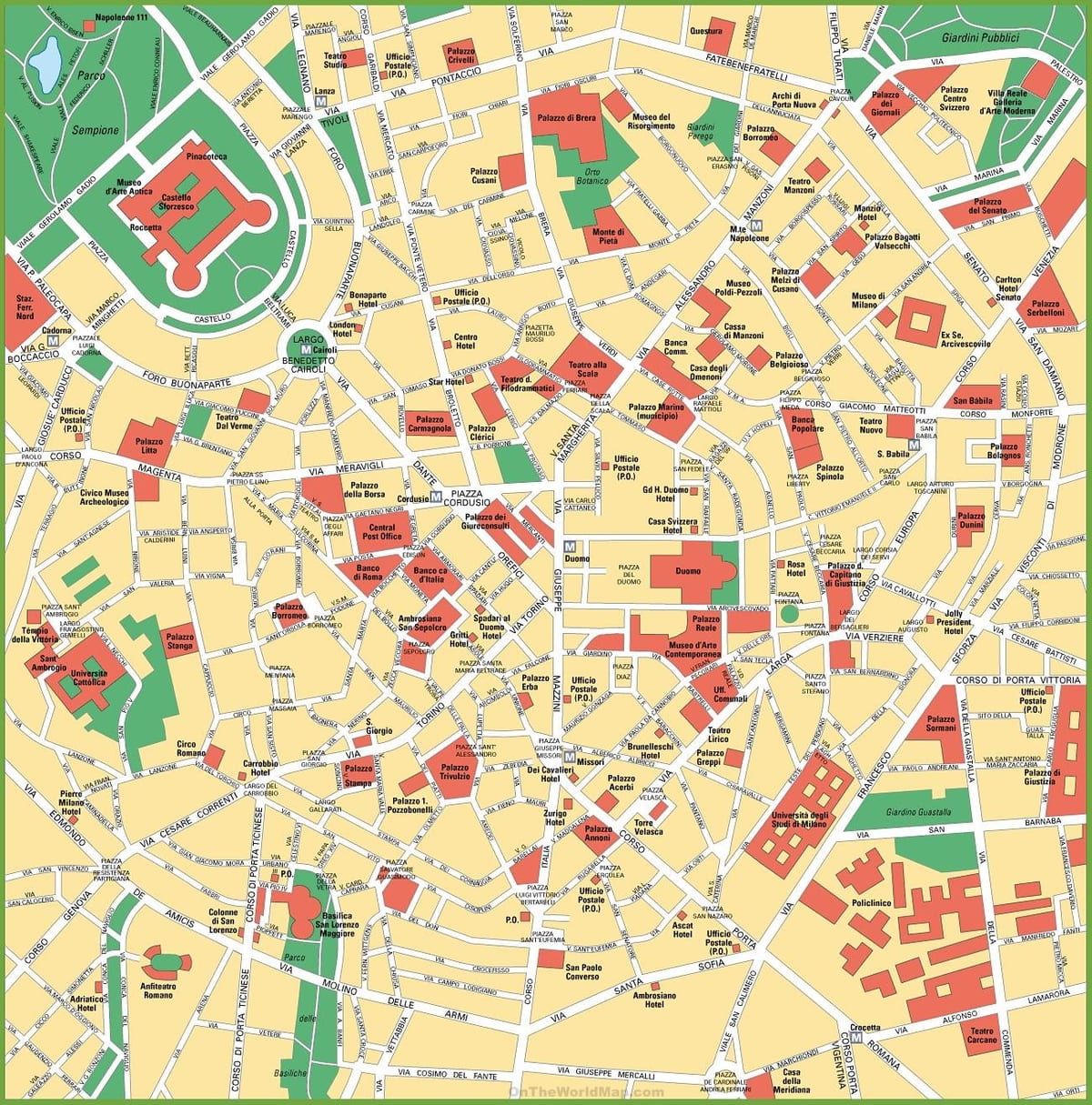 milano เมืองศูนย์บนแผนที่