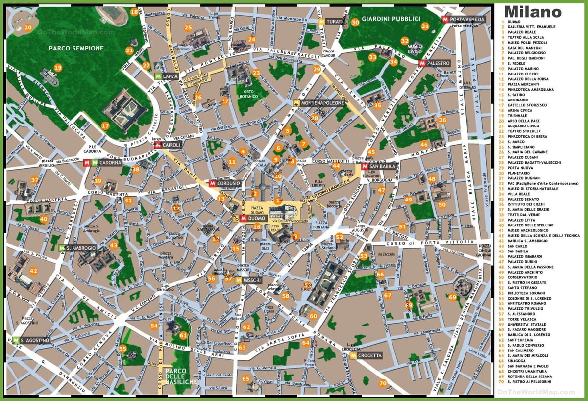แผนที่มิลานของอิตาลีนักท่องเที่ยวหน่อย attractions