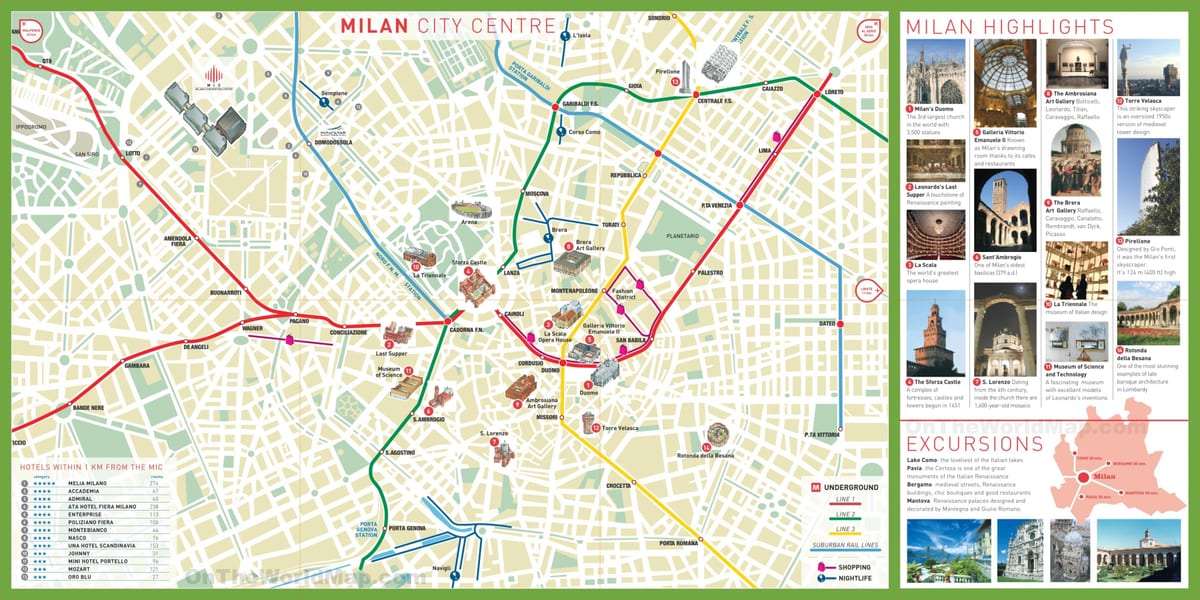 เมืองเที่ยวชมสถานที่มิลานแผนที่