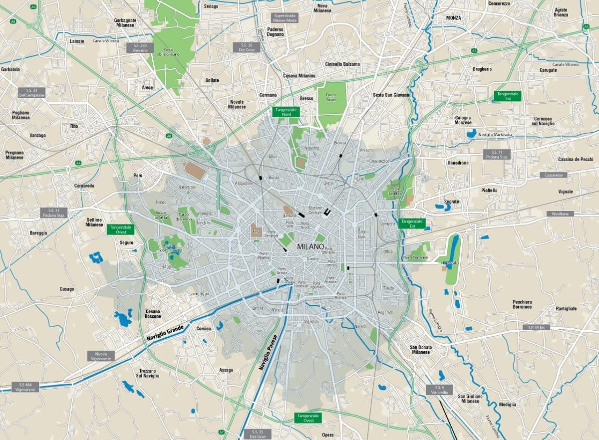 แผนที่ของมิลาน canals