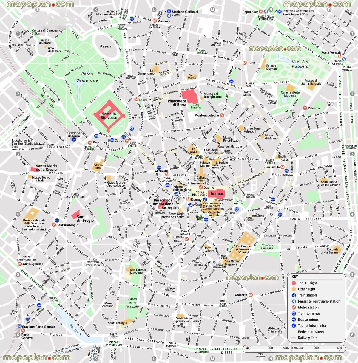 แผนที่ของเซ็นทรัลมิลานอิตาลี