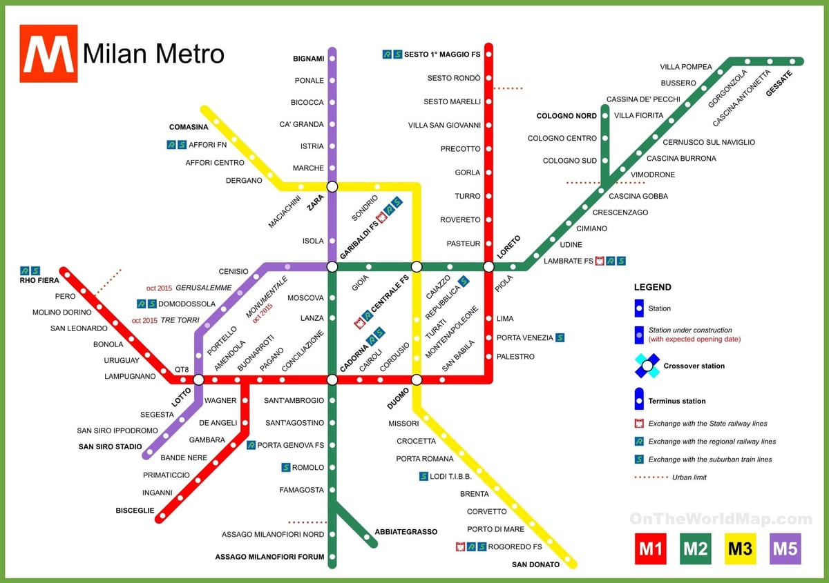 milano แผนที่รถไฟใต้ดิน