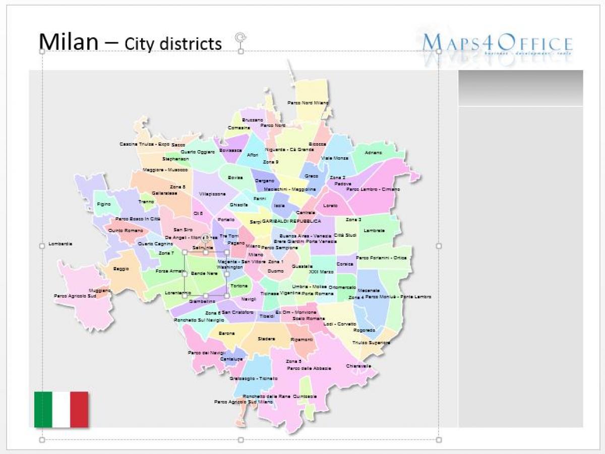 แผนที่ของมิลาน districts. kgm