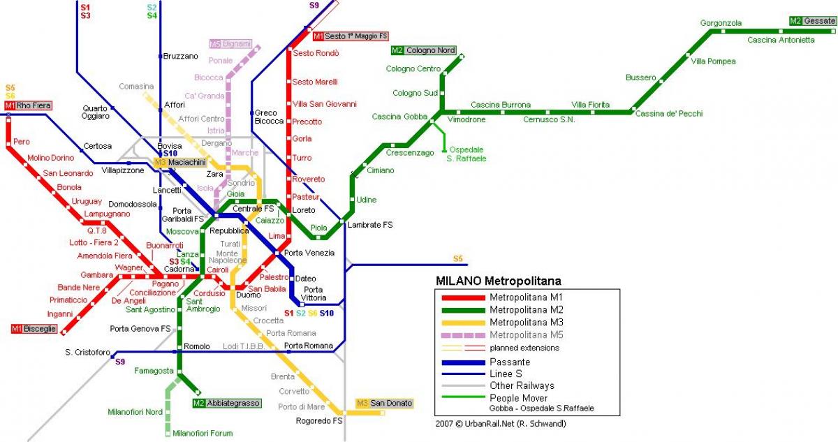 มิลานรถไฟใต้ดินแผนที่ 2016