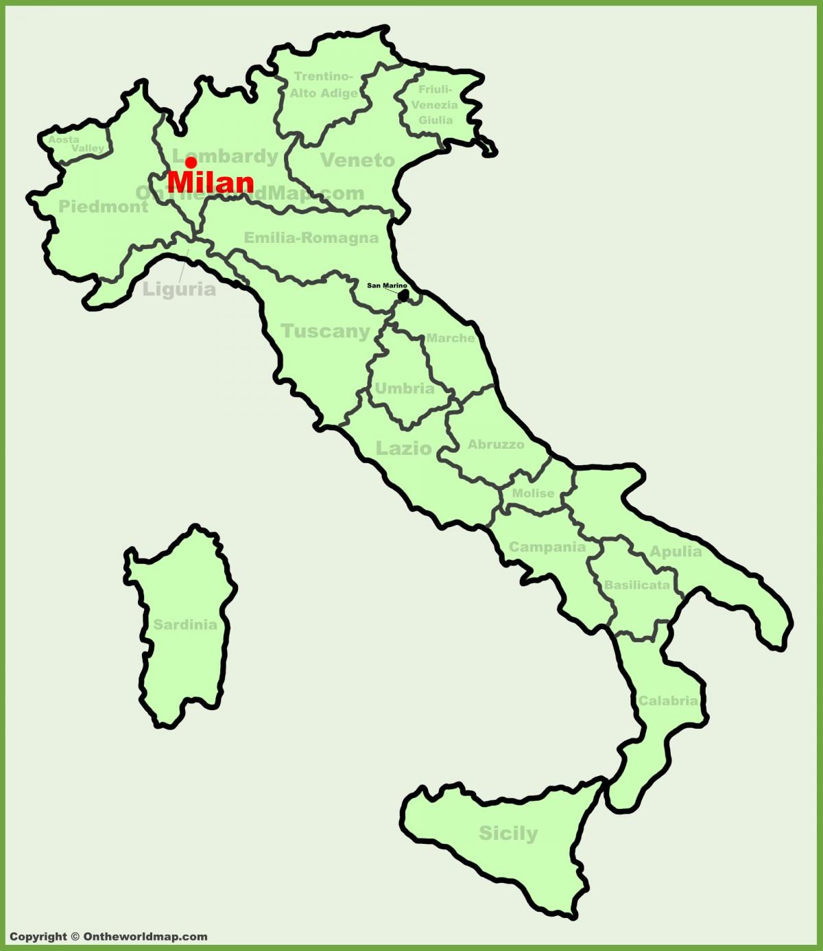 แผนที่ของอิตาลีแสดงมิลาน